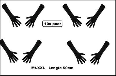 10x Paar handschoen lang zwart mt.XXL - Festival gala Sinterklaas feest Pieten handschoen winter gala