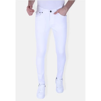 Witte Spijkerbroek Heren - Nette Heren Jeans Slim Fit - Stretch Jeans Heren - 1089 - Wit