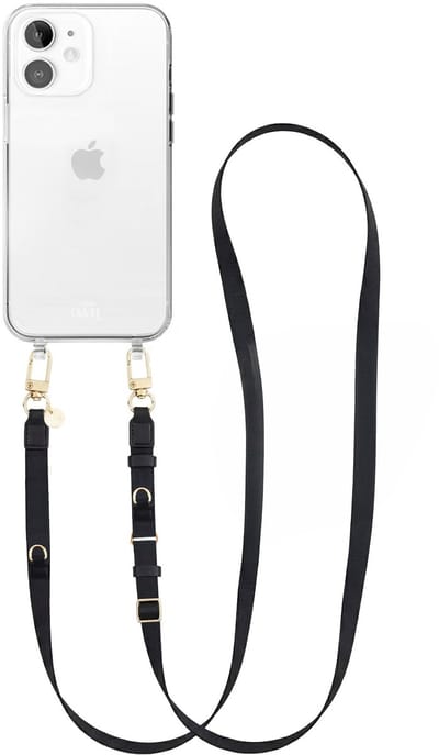 xoxo Wildhearts siliconen hoesje - Geschikt voor iPhone 12 hoesje - Lanyard Strap (Black) - Transparant telefoonhoesje - Hoesje met koord - stevig telefoonkoord - lang koord - Zwart