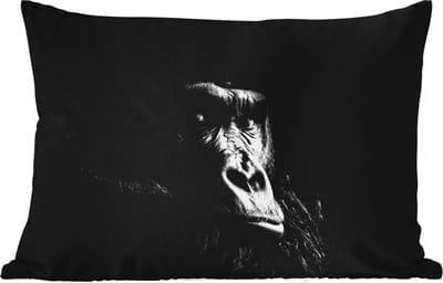 Buitenkussens - Tuin - Gorilla op zwarte achtergrond in zwart-wit - 50x30 cm