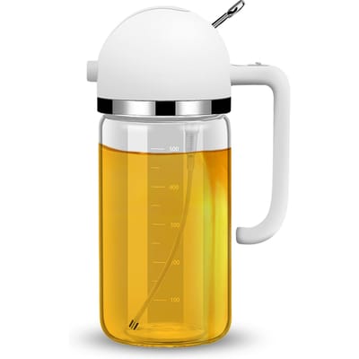 Distributeur d'huile 2 en 1 et pulvérisateur d'huile pour la cuisine 550 ml/18,6 oz Verre de qualité alimentaire Pulvérisateur d'huile d'olive blanc