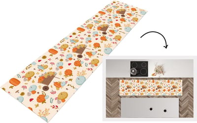 Keukenloper - Loper keuken - Pompoen - Paddelstoelen - Bloemen - Patronen - 200x50 cm - Keukenloper vinyl
