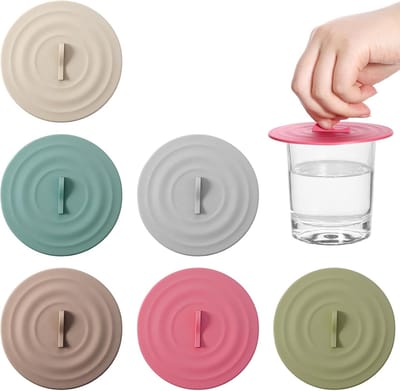 Set van 6 siliconen deksels voor bekers - deksels voor waterbekers - siliconen dopjes - stof- en luchtdicht - herbruikbaar - geschikt voor theekopjes, koffiekopjes, enz. - Roze/blauw/groen/grijs/bruin/gebroken wit - 10 cm