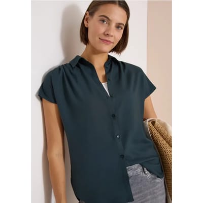 Basic blouse met overhemdkraag in effen kleur