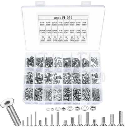 Complete Set van 950 RVS Schroeven en Moeren met Inbussleutels, Inclusief Countersunk en Platte Hoofdschroeven, Ideaal voor Machinebouw en Klusprojecten