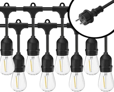 10m Arena LED Prikkabel - IP65 Lichtsnoer Buiten - koppelbaar - Lampjes Slinger - inclusief 20x E27 lampen - Eco - Incl. Stekker