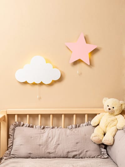 CozyCollections - Houten LED Nachtlamp - Wandlamp - Wolk & ster wandlamp set - Muurlamp - Kinderkamer - Baby