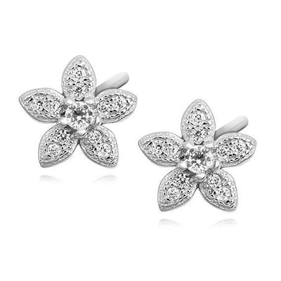 Joy|S - Zilveren verfijnde bloem oorbellen 8 mm zirkonia gehodineerd