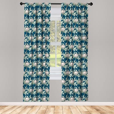 ABAKUHAUS Voorhangen – 2x75x175 cm – Protea Bloemen – Mikrofaser Rose/Nachtblau