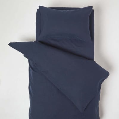 Homescapes Linnen Beddengoed voor kinderen Marineblauw 120 x 150 cm - 60% Linnen & 40% Katoen