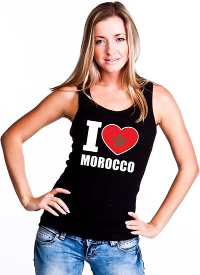 Zwart I love Marokko supporter singlet shirt/ tanktop dames - Marokkaans shirt dames S