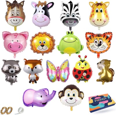 Fissaly 15 Grote Dieren Folie Ballonnen met Lint – Feest Versiering – Kinderfeestje – Decoratie