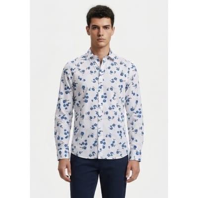 French Connection Large Floral Cut Long Sleeve Shirt White Maat: XS | Longsleeves Outlet | Heren | Wit