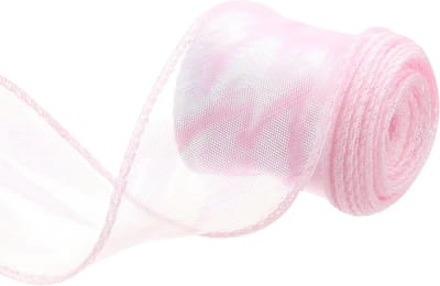 Transparant glinsterend organza lint 40 mm breed, glinsterend, pastelkleurig, 4,6 m, roze, voor geschenkverpakkingen, boeketten, strikken