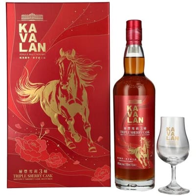 Kavalan Whisky Kavalan Triple Sherry Cask Matured Lunar Horse New Year 2026 40% Vol. 0,7l in geschenkverpakking met Nosing Glas
