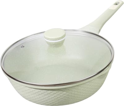 Wokpan met Deksel - Diepe Koekenpan - Gezond Koken - Antiaanbak Granietlaag - 30 cm 6 Liter - Grijs