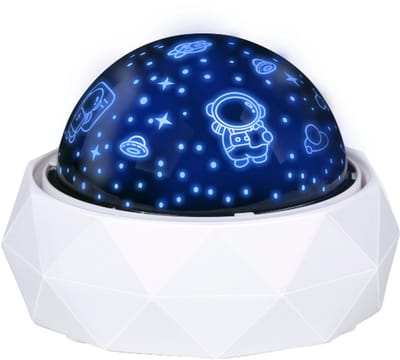 Grundig Sterrenprojector Kinderen - Nachtlamp met Kleurverandering en Rotatie - Projector met Sterren en Astronauten - USB-C Oplaadbaar - Witte Behuizing