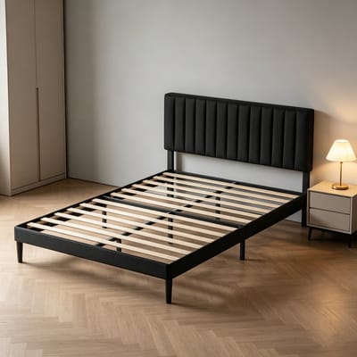KUTAS Gestoffeerd bed - Tweepersoonsbed 140x190 cm - Metalen Bedframe - Met Hoogte Verstelbaa Hoofdbord en Lattenbodem - Met Opbergruimte Onder Bed - Voor 2 personen - Draagkracht 480 kg - Zwart
