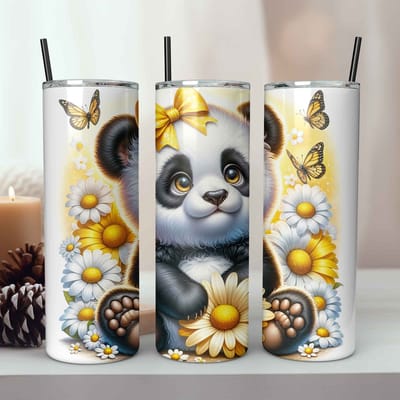 Creasowl® Roestvrijstalen Tumbler - Geïsoleerde Beker - Koffiebeker - Thermosbeker - 600ml - Panda - Warme en Koude Dranken - Anti Lek Dop - Makkelijk Schoon Te Maken - Ijzeren Rietje - Schoolbeker - To Go Beker - Kinderen - Volwassenen
