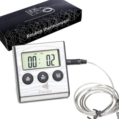 Perow - BBQ Thermometer en Wekker – RVS – Zilver - Suikerthermometer – Voedselthermometer - Kernthermometer - 2-in 1 Thermometer en Wekker - Keukenthermometer - Digitale Thermometer
