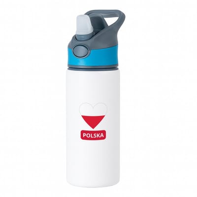 Hacebo® - Polska vlag hartje waterfles met rietje blauw - Polen - reizigers - toerist - verjaardagscadeau - souvenir - vakantie - kado - water fles - 650ML