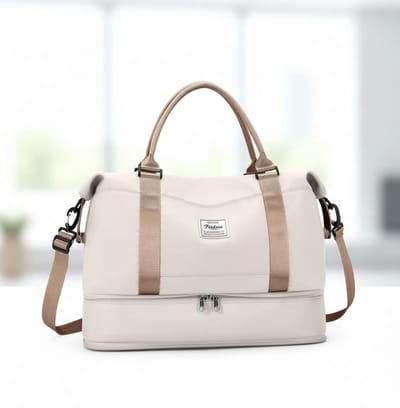 Maison Elara Dames weekendtas met schoenenvak en waterdichte compartiment - Lichtbeige bruin
