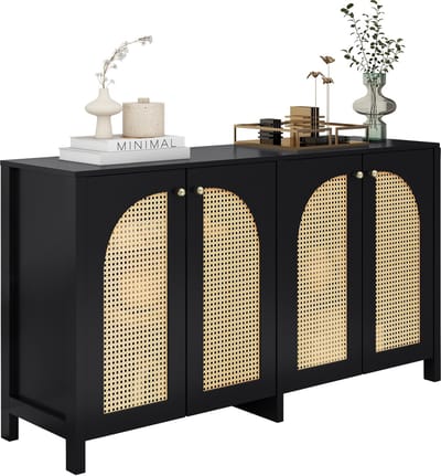Modern dressoir in minimalistische stijl 4-rotan deur - metalen handvat eenvoudige buffetkast - zwart