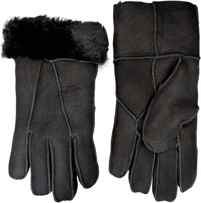 Lammy handschoenen dames - Leren handschoen dames winter - Wol - Winddicht en waterafstotend - Zwart - Maat L
