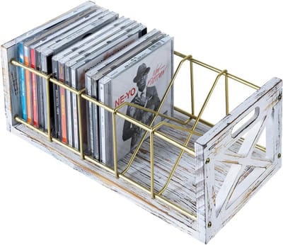 CD en DVD Rack van Massief Hout en Metaal