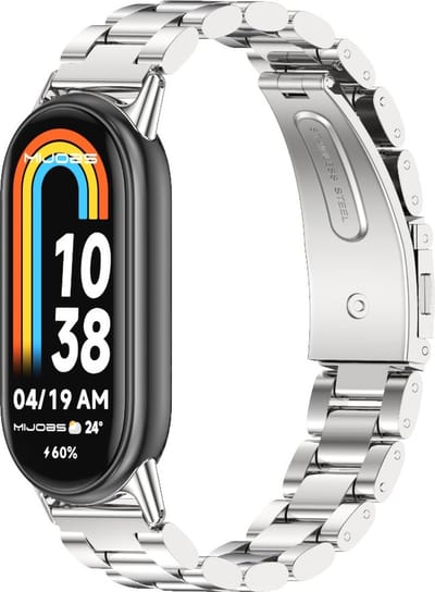 By Qubix - Stalen schakelband - Zilver - Geschikt voor Xiaomi Smart Band 8 / 9 / 10
