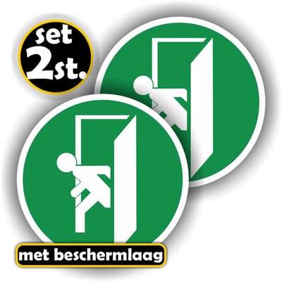 Jerma - Nooduitgang - Sticker - set 2 st - 10 cm - Krasbestendig - Weerbestendig - Zelfklevend
