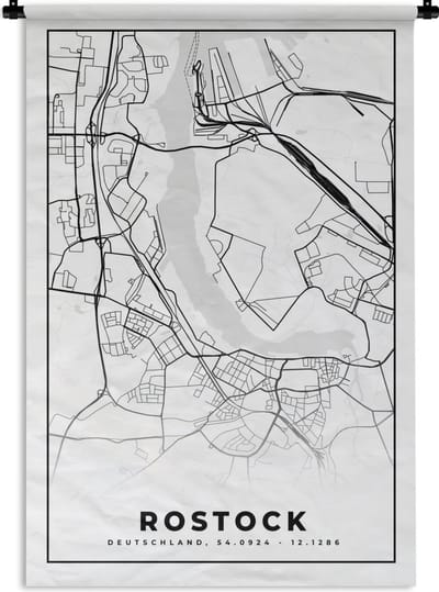Wandkleed - Wanddoek - Plattegrond - Stadskaart - Rostock - Kaart - 120x180 cm - Wandtapijt