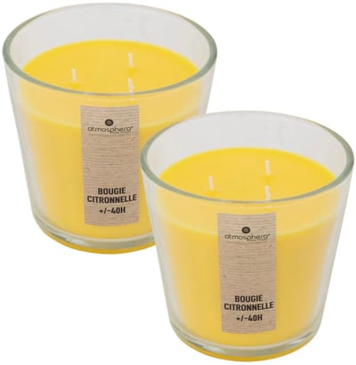 Atmosphera geurkaars - 2x - citrus geur - 40 branduren - geel - in glas - aroma/geurkaars