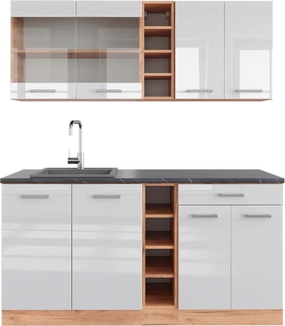 Vicco R-Line Eenpersoonskeuken – 160 cm, WB Antraciet Wit hoogglans/goud power eiken