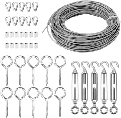 Tension Kabelset 30M/2mm - 304 RVS Draad met PVC Coating, M5 Spanner en Oogjes - Weerbestendig en Roestbestendig voor Tuin en DIY Projecten