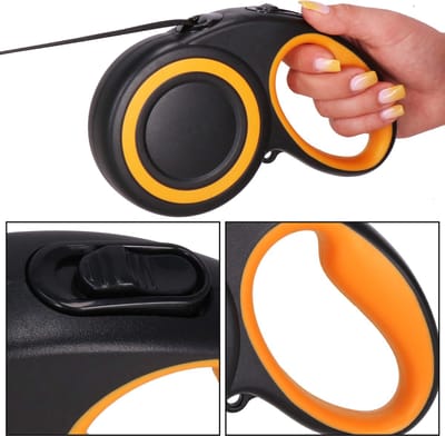 Springos Hondenriem - Hondenlijn - Looplijn - Automatisch - Zwart/Oranje - 50 M - Tot 50 Kg