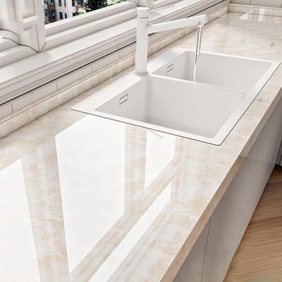 Keukenfolie Marmer - Plakfolie Werkblad - Keuken Renoveren - Krasbestendig Waterdicht - 30 Meter - Wit Grijs