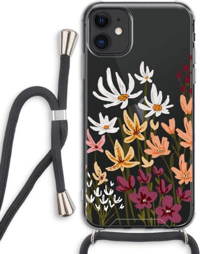 Case Company® - Hoesje met koord geschikt voor iPhone 11 hoesje met Koord - Painted wildflowers - Telefoonhoesje met Zwart Koord - Bescherming aan alle Kanten en Over de Schermrand