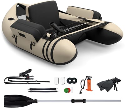 COSTWAY Opblaasbare rubberboot, vissersboot met verstelbare rugleuning, vissersboot met pomp, peddel, riemen, peddelboot voor volwassenen, 150 kg draagvermogen, 135 x 109 x 54cm