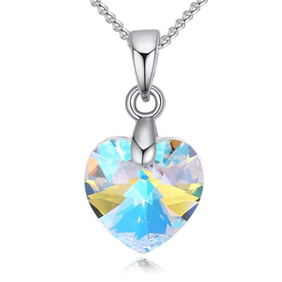 Ketting collier met kristal hanger hartje AB oliekleur
