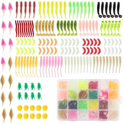 Dailygoods- Kunstaas 190-delige set - Zacht kunstaas - Simuleer worm/garnalen/maïs - Geschikt voor baars/snoekbaars/forel - Levensechte actie - Inclusief glow in the dark effecten - Visaas