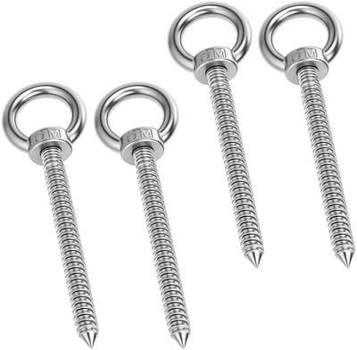 RVS Oogschroeven M10 x 80 mm voor Hangen van Hangmatten, Zonneschermen en Stoelen, Set van 2