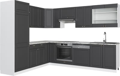 Vicco Hoekkeuken Fame-Line, Antraciet-goud/Wit, 287 x 227 cm, WB Marmer