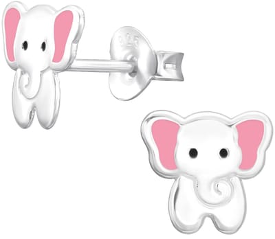 Joy|S - Zilveren olifant oorbellen - zilver met roze oortjes - 8.5 x 7.5 mm