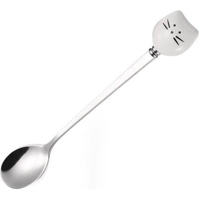 Leuke Kattenlepel Roestvrij Staal Lange Steel Lepel voor Thee Koffie IJs Dessert white