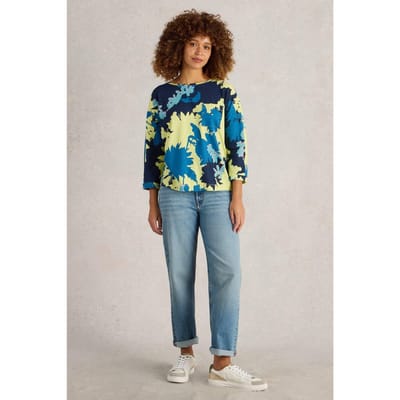 White Stuff Demi Dolman Yellow Print Maat: 12 | Longsleeves Outlet | Dames | Blauw