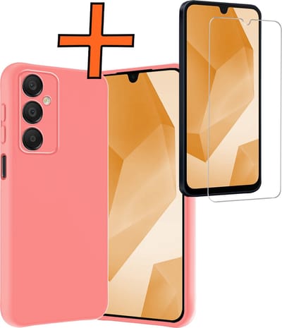 Hoes - Met Screenprotector - Geschikt voor Samsung Galaxy A16 - Sterk & Shockproof - Back Cover - Siliconen Case - Telefoon Hoes - Lichtroze