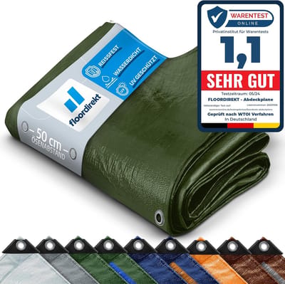 FLOORDIREKT Dekzeil - Beschermhoes - Bootzeil - Tentzeil - Onderzeil voor Camping & Buiten - Waterdicht - Met Ogen -Bouwzeil - 240 g/m² - Groen - 3 x 4 m