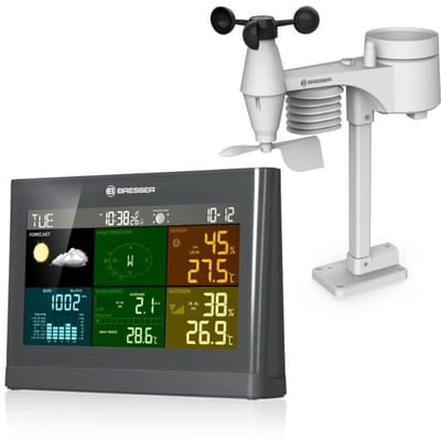 Bresser Weerstation 5-in-1 - Met Multifunctionele Buitensensor - Met Regen- en Windmeter - Grijs