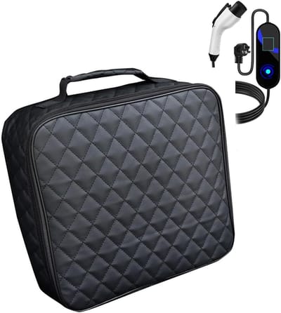 KZQ Vierkante opbergtas voor laadkabel en mobiele lader van viltstof met rits schokabsorberend lichtgewicht draagbaar voor auto RV truck sedan pickup zwart